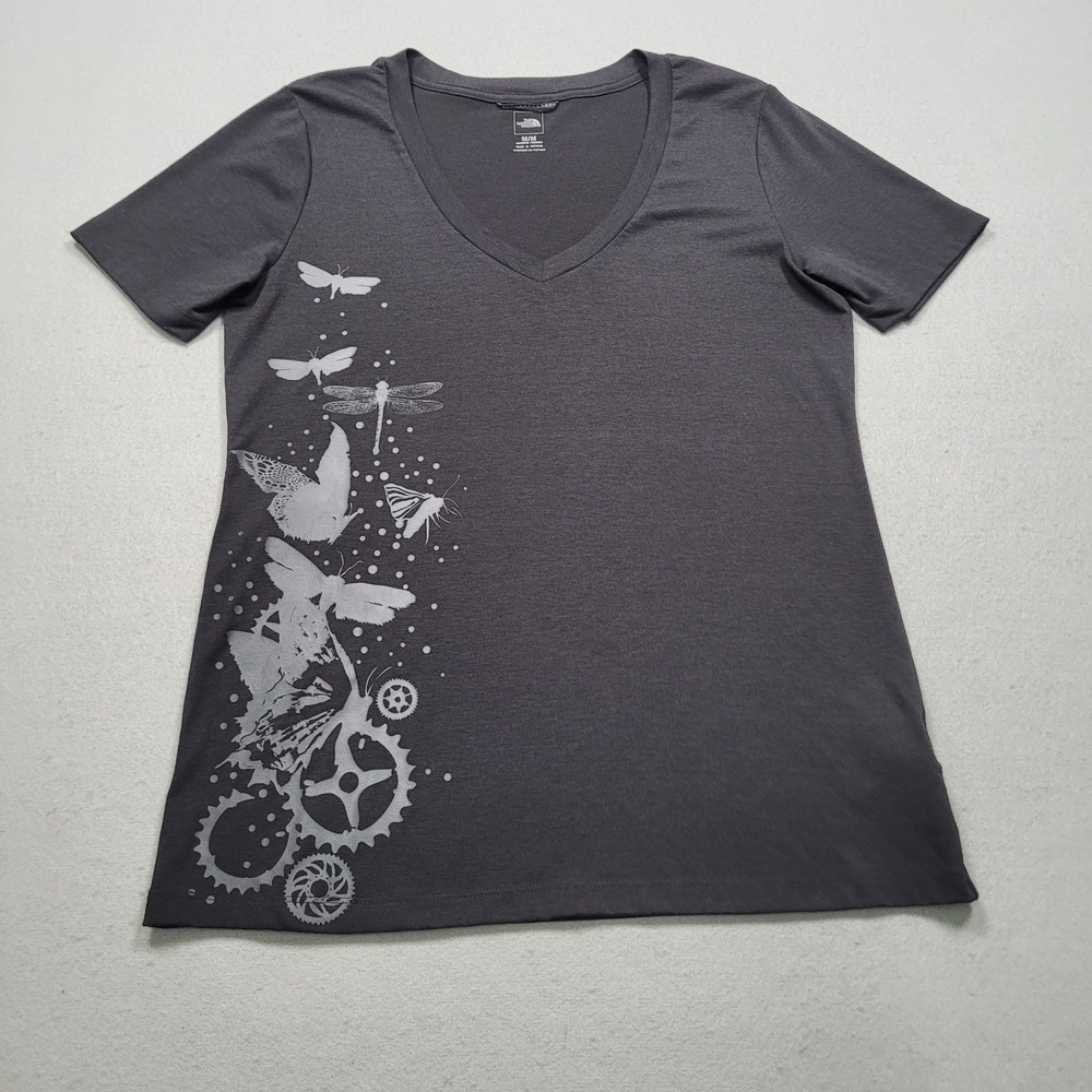 The North Face Womens V-Neck T-Shirt Gray Butterfly Graphic Short Sleeve M